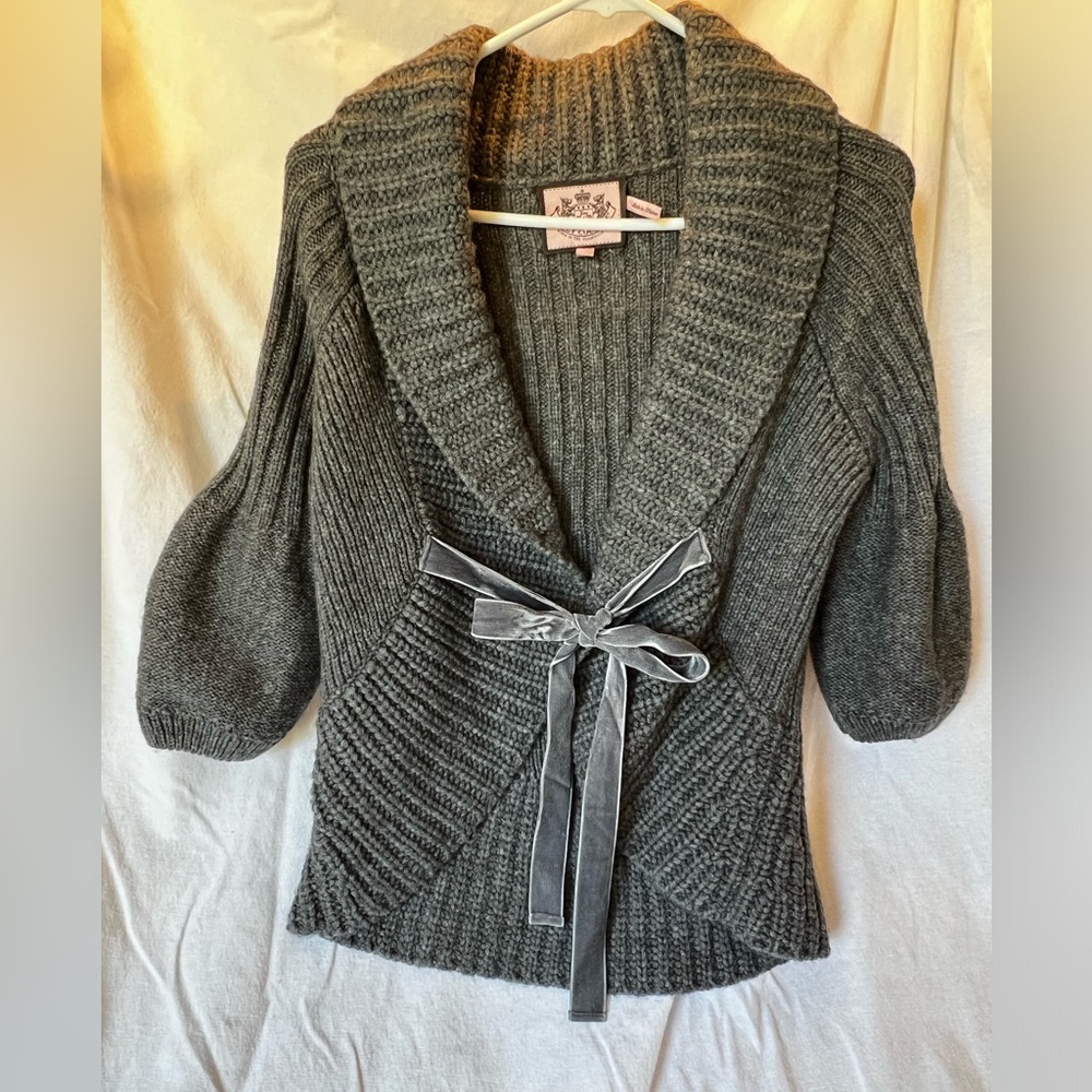 VINTAGE Y2K Juicy Couture Charcoal Cardigan with Velvet Bow